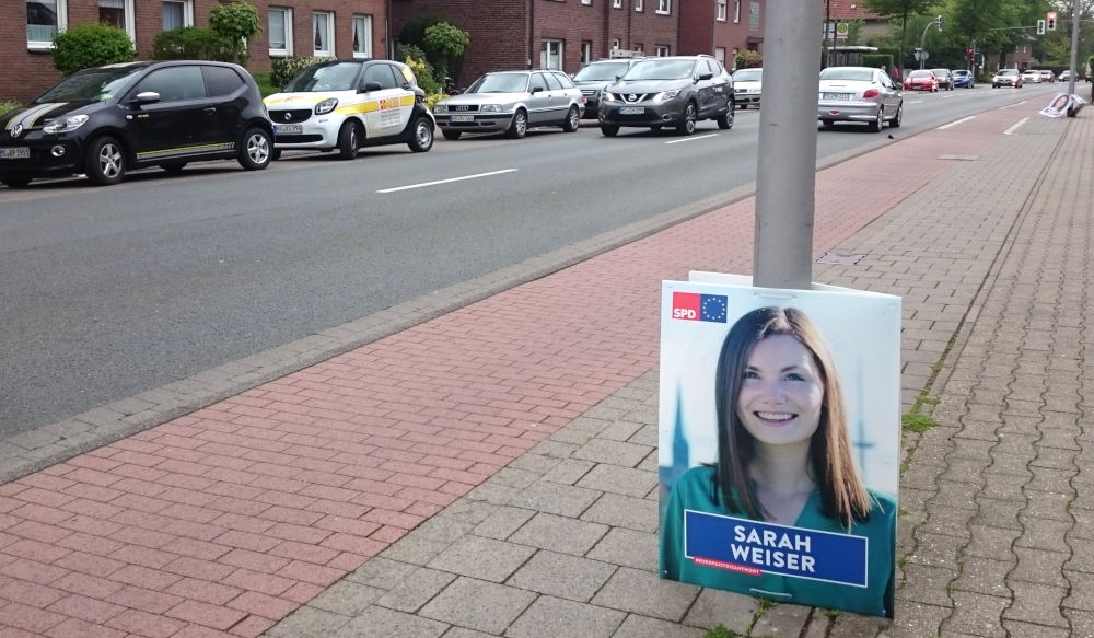 SPD-Plakat an der Hohen Geest (29.4.2019; Foto: Klare)