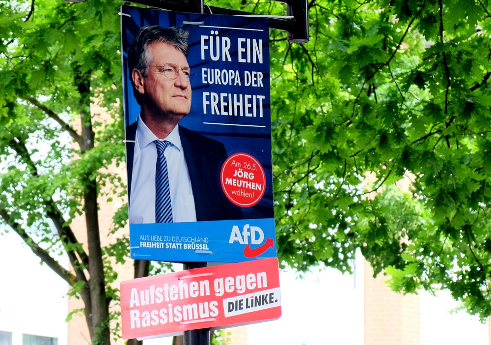 Europa-Wahlplakate der AfD und der Linken auf der Marktallee (26.5.2019; Foto: Klare)