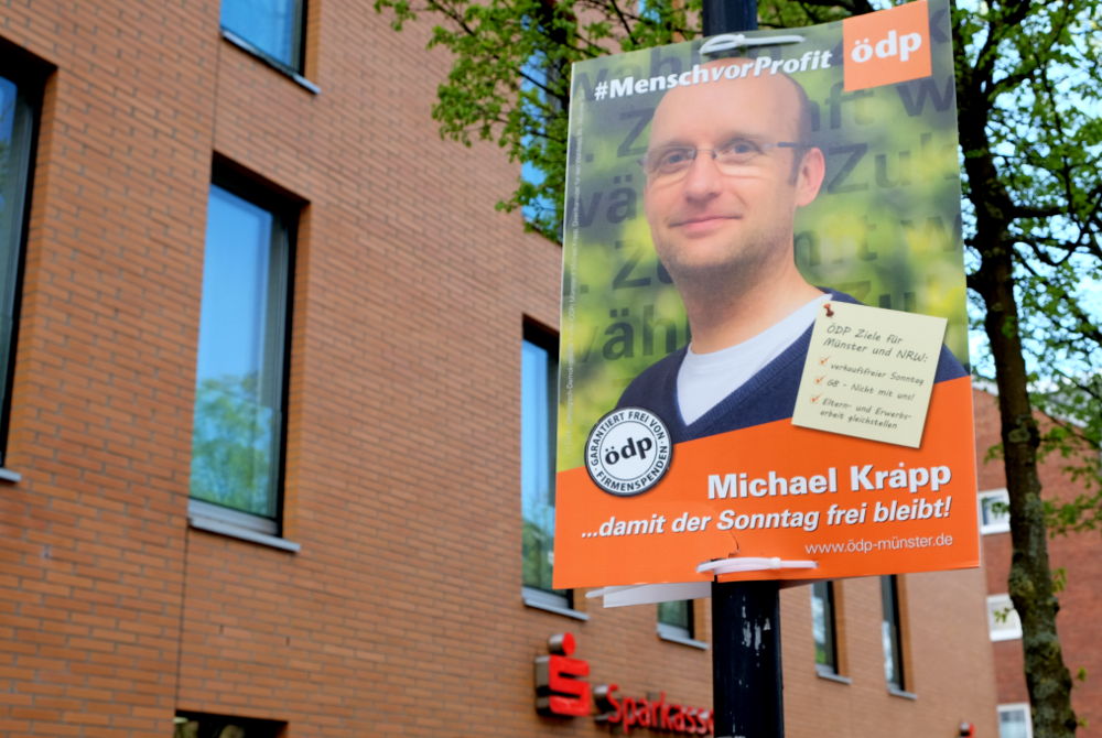 ÖDP-Plakat: Wahlkreiskandidat Michael Krapp (17.4.2017; Foto: Klare)