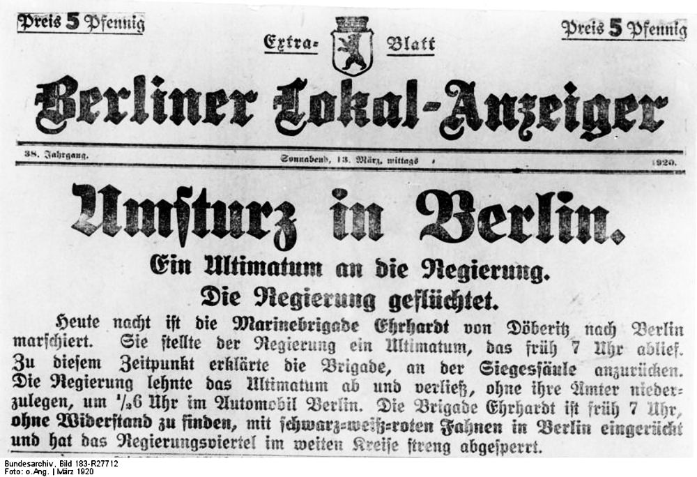 Kapp-Putsch: Zeitungsbericht vom 13.3.1920 (Bundesarchiv, Bild 183-R27712 / CC BY-SA 3.0)