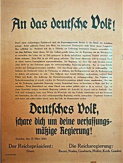 Kapp-Putsch: Aufruf von Reichspräsident und Reichsregierung am 13.3.1920