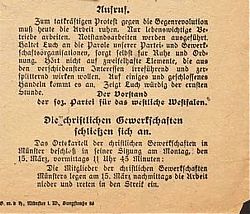 15.3.1920: Münsters SPD und christliche Gewerkschaften rufen zum Generalstreik auf