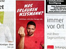 Inserat des Autohauses Wiesmann in den Westfälischen Nachrichten (27./28.6.2020)