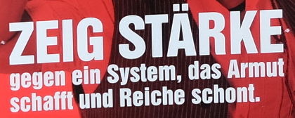 "… gegen ein System…": Ausschnitt eines Wahlplakats der Linken an der Hiltruper Marktallee (3.5.2017; Foto: Klare)