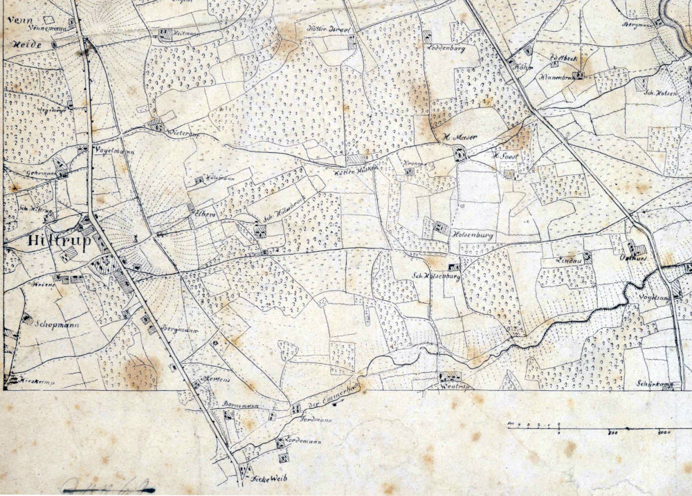 Hiltrup im Jahr 1835 (Ausschnitt der Generalstabskarte)