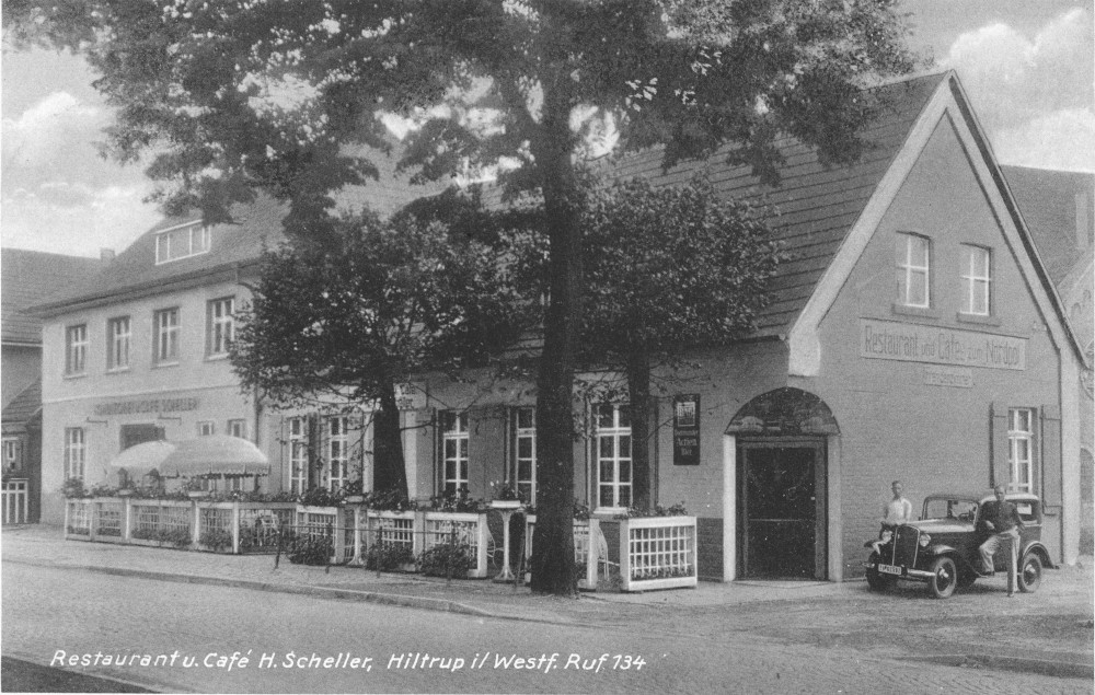 Restaurant u. Café H. Scheller / Zum Nordpol (1936, historische Postkarte; heute Henrik's Restaurant, Westfalenstr. 148)