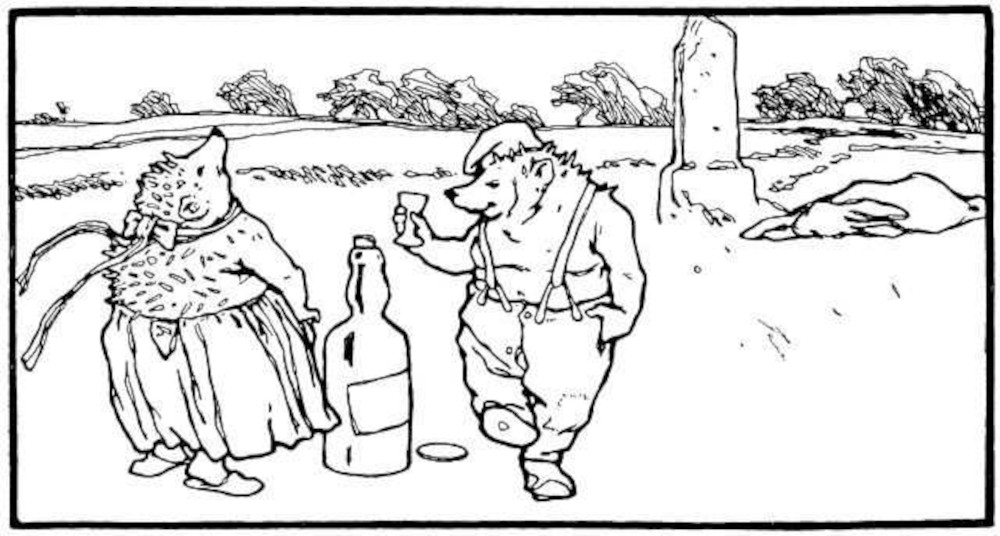 Triumph der Langsamkeit – Der Hase hat den Wettlauf gegen den Igel verloren (Otto Ubbelohde 1909)