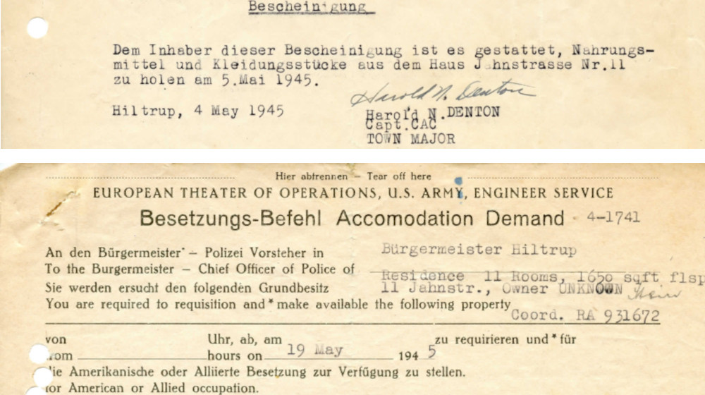 Besetzungs-Befehl der Alliierten für das Wohnhaus in Hiltrup (19.5.1945)