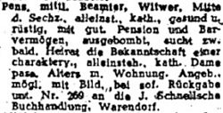 “Suche Frau mit Wohnung, biete Pension und Barvermögen“ (Westfälische Nachrichten 31.12.1946)