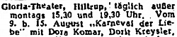 “Karneval der Liebe“ (Jugendverbot!) im Hiltruper Gloria-Theater (Westfälische Nachrichten 7.8.1946)