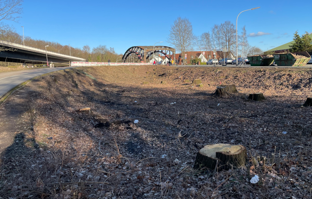 Das "Baufeld" für die neue Prinz-Brücke in Hiltrup (26.2.2023; Foto: Henning Klare)