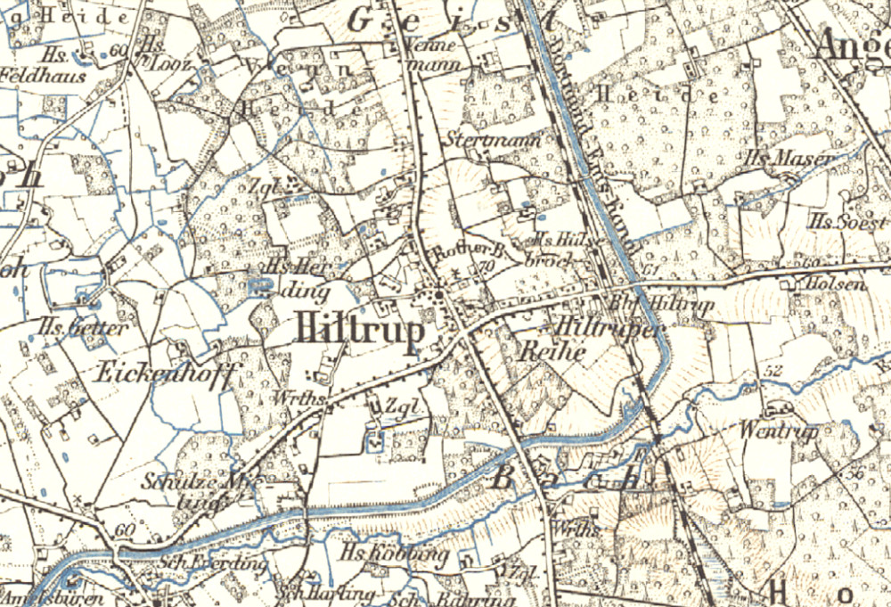 Hiltrup, Kartenausschnitt von 1907 (aus der Karte 1:100.000)