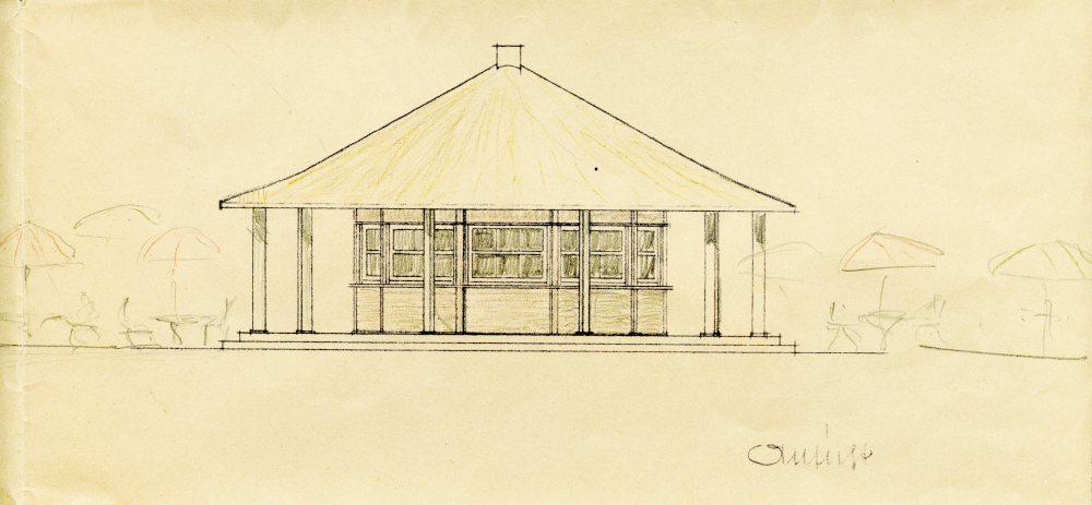 Entwurfszeichnung für eine "Erfrischungshalle im Seebad Hiltrup" (Juli 1937; Hiltruper Museum)