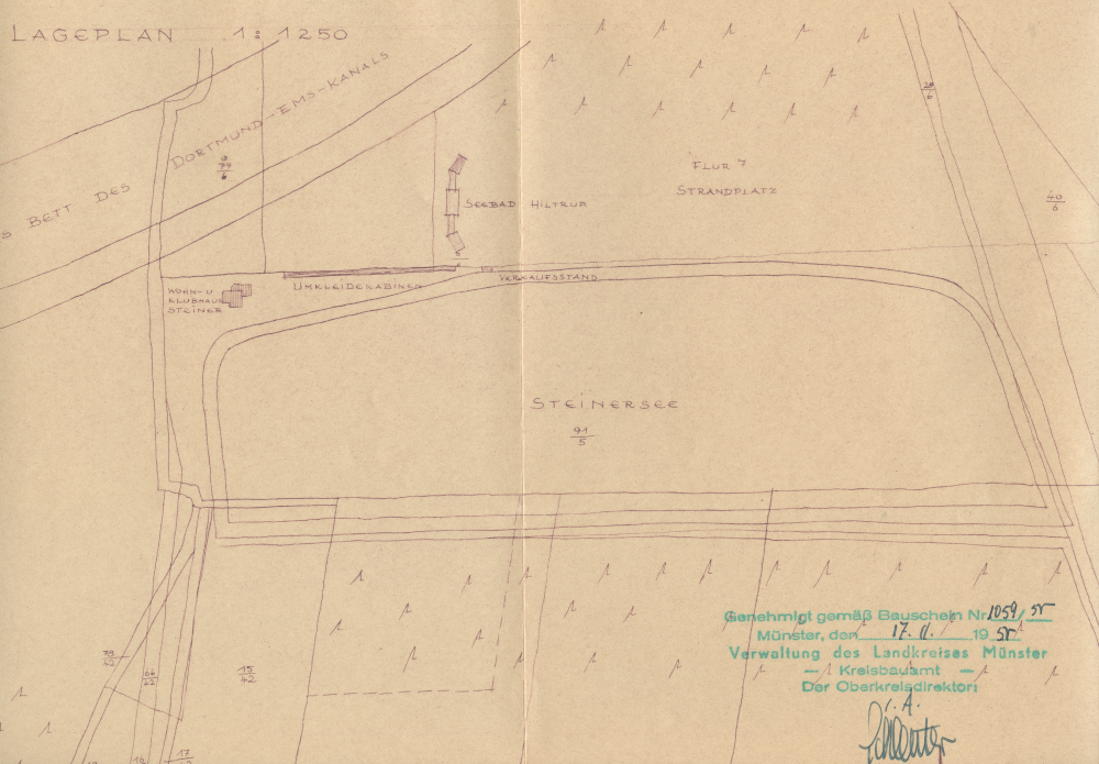 "Haus am See" und "Seebad Hiltrup" (1950, Lageplan; Hiltruper Museum)