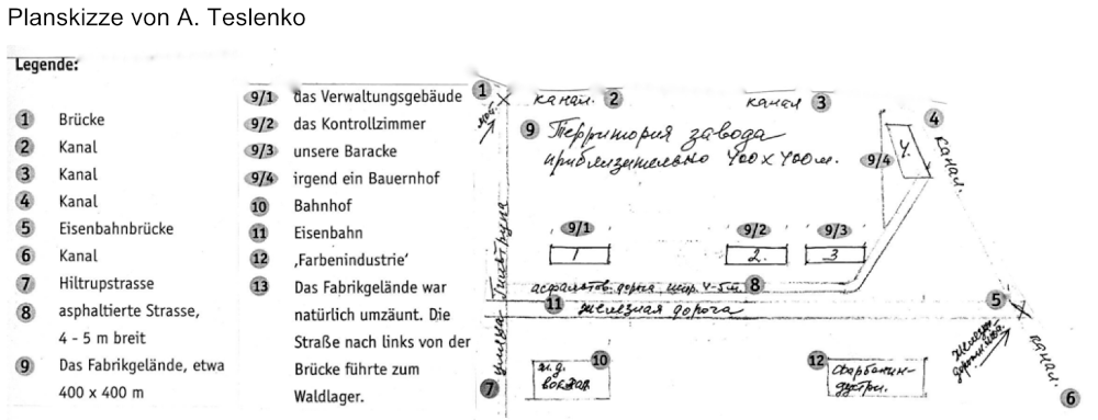 Hoesch-Röhrenwerk Hiltrup: Gemeinschaftslager für Zwangsarbeiter (Zeichnung: frühere Zwangsarbeiterin Alexandra Teslenko; um 1944)