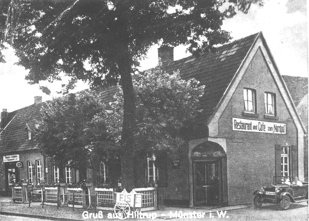 Hiltrup, Restaurant u. Café H. Scheller / Zum Nordpol (1927; historische Postkarte, Hiltruper Museum)