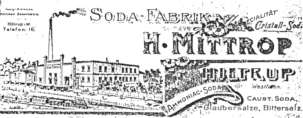 Briefkopf einer Rechnung der Hiltruper Soda-Fabrik H. Mittrop aus dem Jahr 1909 (Hiltruper Museum)
