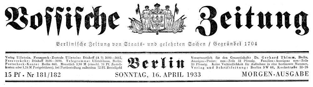 Vossische Zeitung am 16.4.1933