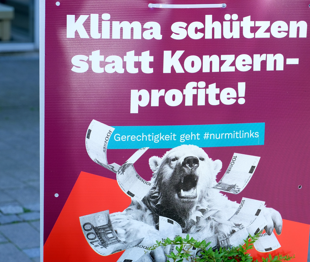 Europa-Wahl-Plakat der Linken in Hiltrup (9.6.2024; Foto: Henning Klare)