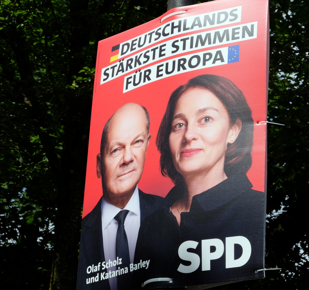 Europa-Wahl-Plakat der SPD in Hiltrup (9.6.2024; Foto: Henning Klare)
