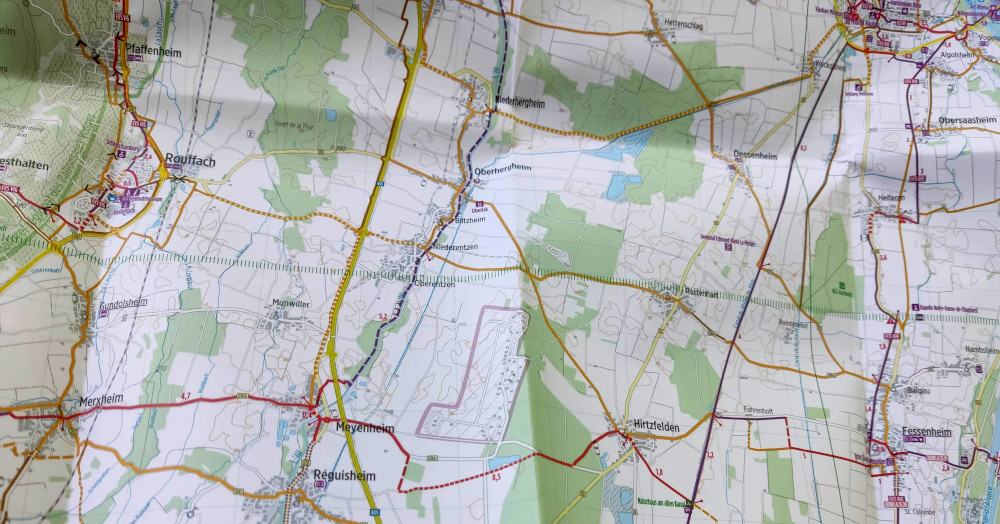 Blick in die Karte: Neuf-Brisach-Hirtzfelden-Meyenheim-Merxheim... (25.6.2024; Foto: Klare)