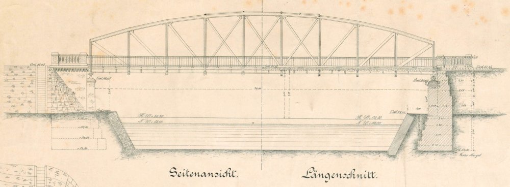 “Regierungs.Baumeister Bergius: Ueberführung der Chaussee Münster-Hamm“ (März 1892; Landesarchiv NRW Abteilung Westfalen Karten A Signatur 46987, Ausschnitt; Bearbeitung: Henning Klare)