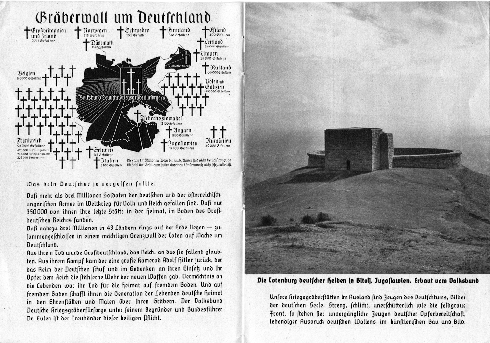 Broschüre des "Volksbund Deutsche Kriegsgräberfürsorge": "Gräberwall um Deutschland" (um 1940; Hiltruper Museum)