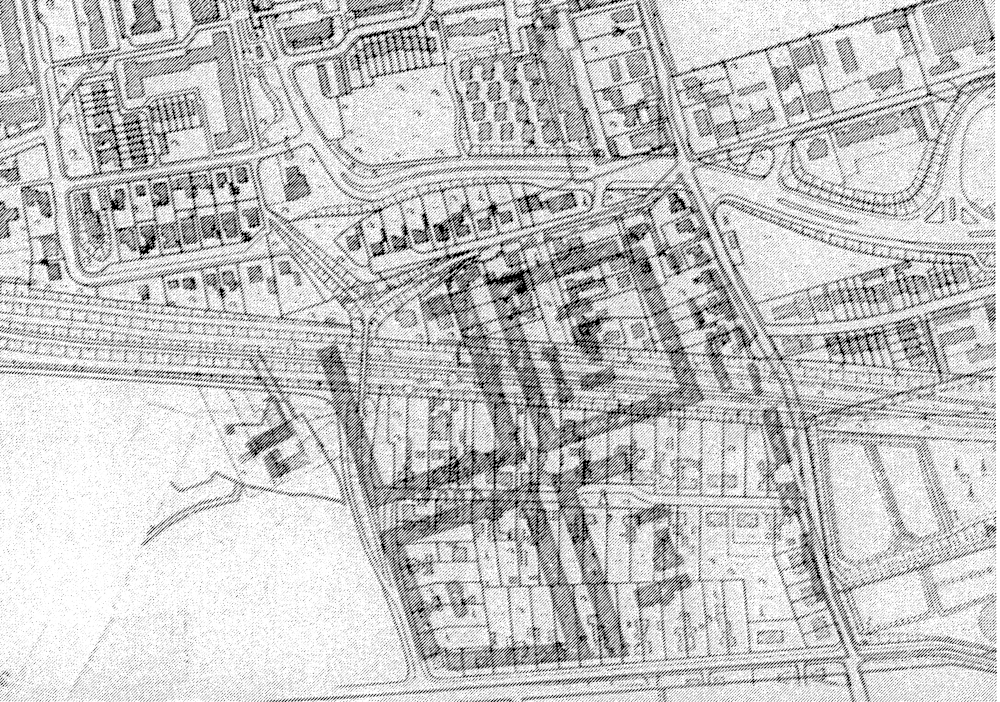 Zeichnung des Kriegsgefangenenlagers, überlagert mit Stadtplan des 21. Jahrhunderts (Stadtarchiv Münster / Fritz von Poblotzki)