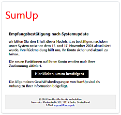 Kriminelle Email, angeblich von "SumUp" (27.11.2024)