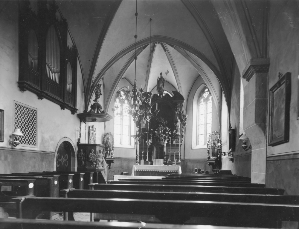 Innenansicht von Alt St. Clemens in Hiltrup (1890; Foto: Hiltruper Museum, Bearbeitung: Henning Klare)