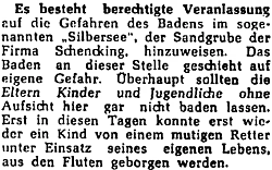 Westfälische Nachrichten vom 9.7.1957: Warnung vor dem Baden im Hiltruper Silbersee (Bearbeitung: Henning Klare)