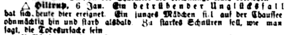 Ein betrübender Unglücksfall (Westfälischer Merkur 7.1.1895, Bearbeitung: Henning Klare)