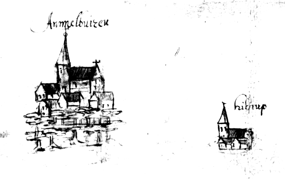 Amelsbüren und Hiltrup im Jahr 1603 (aus: Grenzen der Freikammer des fürstbischöflich-münsterischen Amtes Wolbeck, 1603, Bearbeitung: Henning Klare)