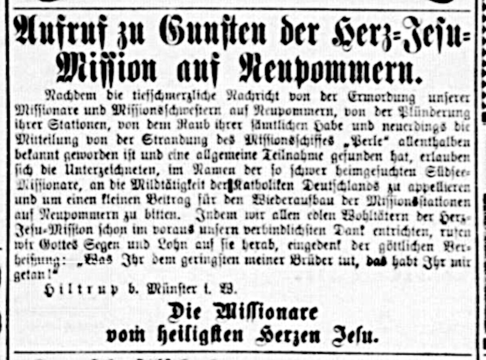 Spendenaufruf der Hiltruper Missionare (Westfälischer Merkur 23.10.1904; Bearbeitung: Henning Klare)