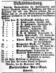 Bekanntmachung des Kaiserlichen Post-Amts vom 26.9.1873: Gastwirth Ackermann in Hiltrup verkauft Postfreimarken (Münsterischer Anzeiger 2.10.1873, Bearbeitung: Henning Klare)