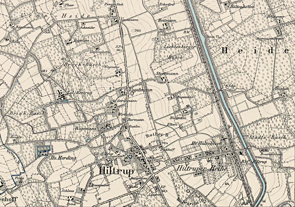 Hiltrup im Jahr 1895 (Messtischblatt, Bearbeitung: Henning Klare)