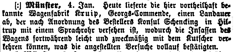Landauer mit Sprachrohr (Münsterischer Anzeiger 5.1.1888, Bearbeitung: Henning Klare)