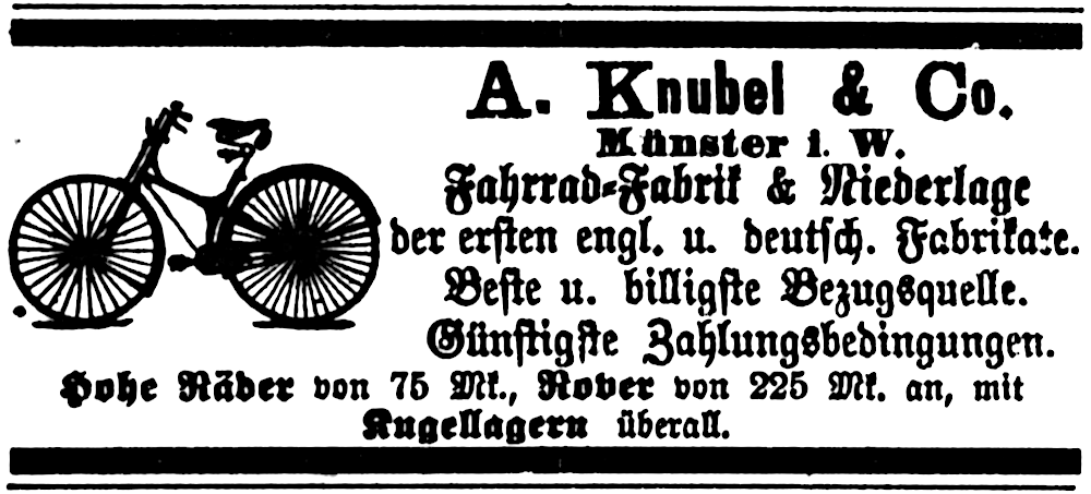 “Hohe Räder und Rover“: Fahrräder (Münsterischer Anzeiger 14.8.1889, Bearbeitung: Henning Klare)