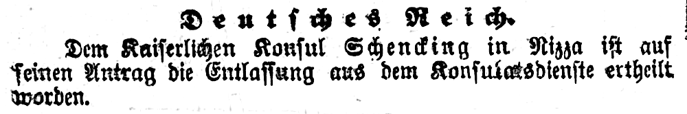 Entlassung aus dem Konsulatsdienste (Reichsanzeiger 5.7.1876; Bearbeitung: Henning Klare)
