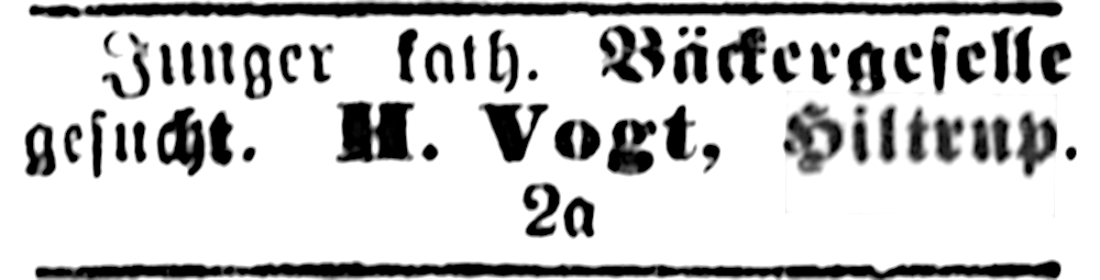 “Junger kath. Bäckergeselle gesucht“ (Münsterischer Anzeiger 7.5.1894, Bearbeitung: Henning Klare)