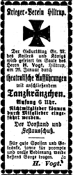 "Theatralische Aufführungen" des Hiltruper Kriegervereins zum Kaisergeburtstag (Münsterischer Anzeiger 19.1.1902, Bearbeitung: Henning Klare)