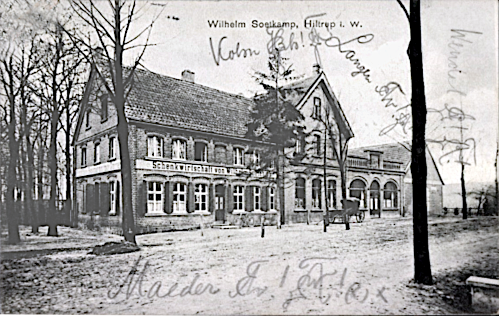 Hiltrup, Bahnhofstraße: Schenkwirtschaft von Wilhelm Soetkamp (Postkarte, Foto um 1905?)