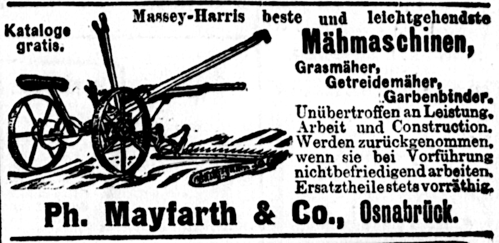 Landwirtschaftliche Maschinen kommen in verschiedenen Ausführungen auf den Markt (Münsterischer Anzeiger 25.5.1902, Bearbeitung: Henning Klare)