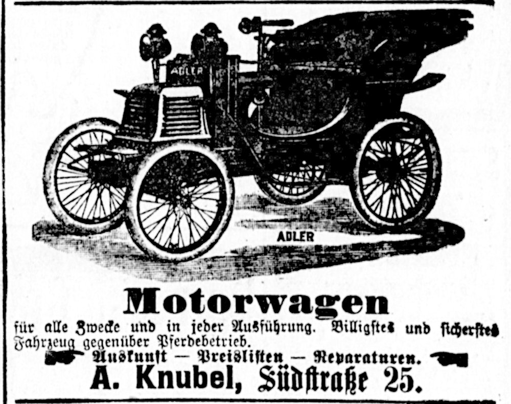 Knubel bietet in Münster Motorwagen an (Münsterischer Anzeiger 25.5.1902, Bearbeitung: Henning Klare)