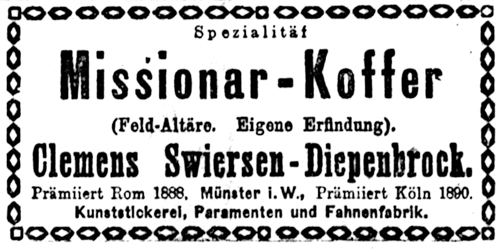 Missionar-Koffer (Münsterischer Anzeiger27.7.1903, Bearbeitung: Henning Klare)