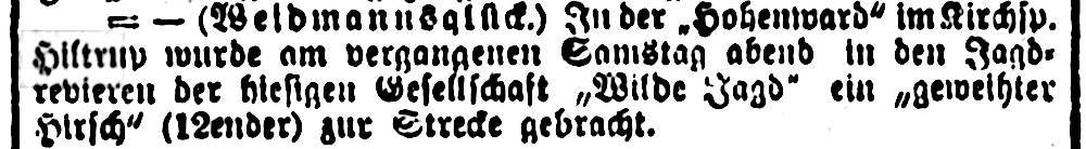 Weidmannsglück in der Hohenward (Münsterischer Anzeiger 14.9.1903, Bearbeitung: Henning Klare)