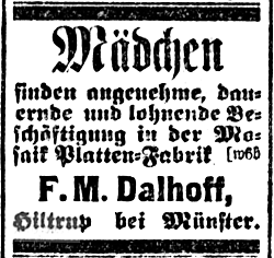Stellenanzeige der Firma Dalhoff (Münsterischer Anzeiger 28.1.1905, Bearbeitung: Henning Klare)