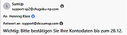 Kriminelle Email, angeblich von chugoku-np.com für "SumUp" (24.12.2024)