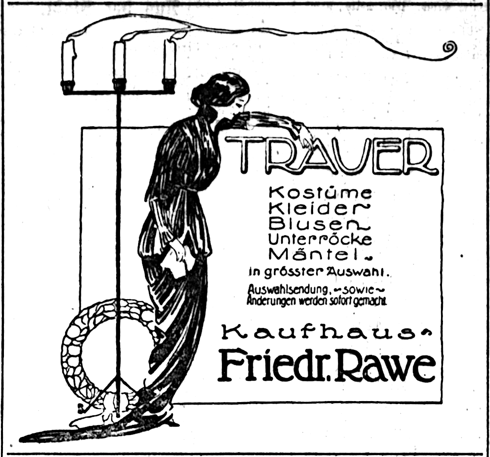 Inserat für Trauerkleidung (Münsterischer Anzeiger25.9.1914, Bearbeitung: Henning Klare)