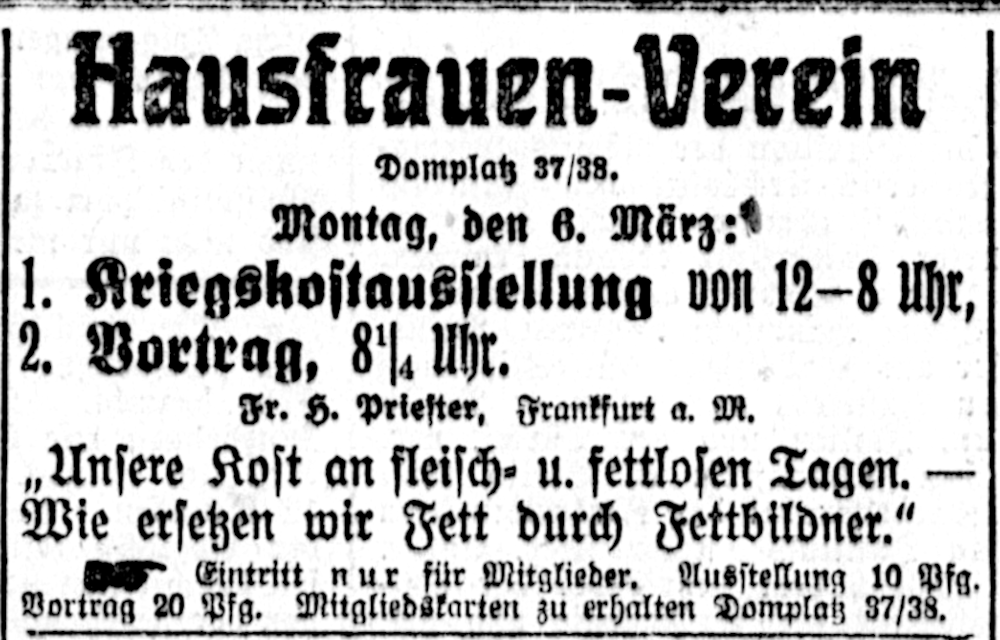Kriegskostausstellung des Hausfrauen-Vereins in Münster (Münsterischer Anzeiger 5.3.1916, Bearbeitung: Henning Klare)